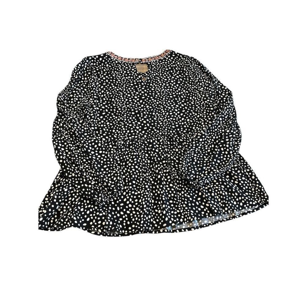 Savanna Jane Women's Embroidered Polka Dot Blouse Black Size M - Picture 2 of 6
